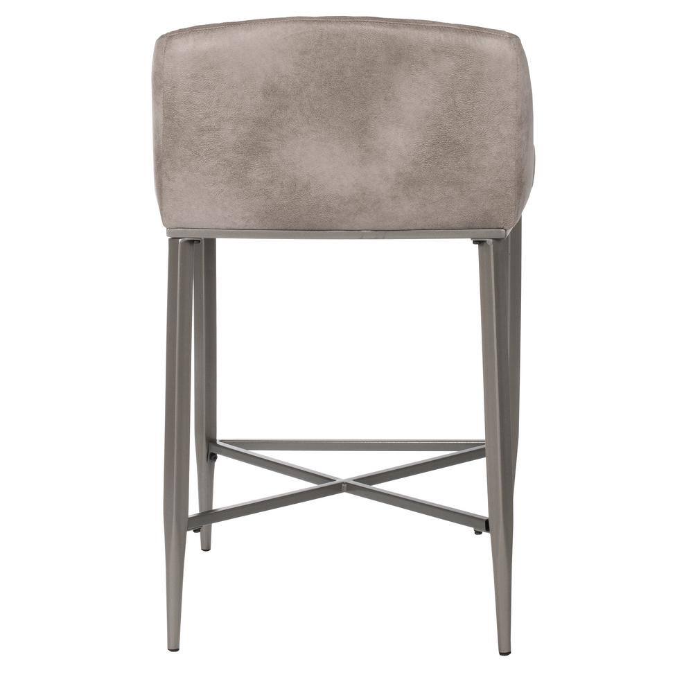 Mid-Century Modern Pewter Gray Faux Leather Counter Stools - Set of 2