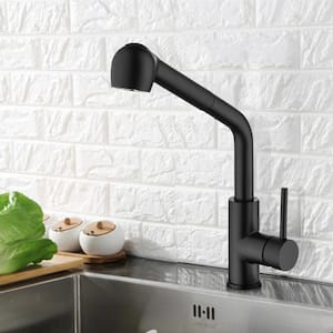 Single-Handle Deck Mount Pull Out Sprayer Kitchen Faucet with Deckplate Included in Matte Black