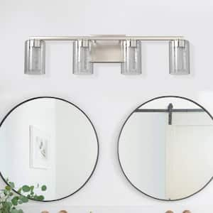 26 in.4-Light Brushed Nickel LED Vanity Light Cylinder Bar with Adjustable 3000/4000/6000K for Bathroom and Powder Rooms