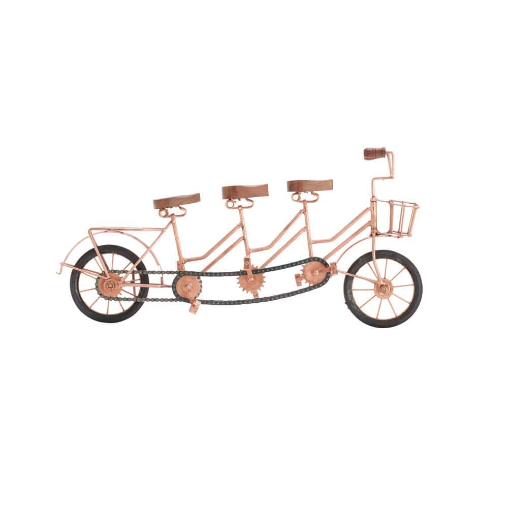 Copper and Wood Tandem Bicycle Sculpture, 21"
