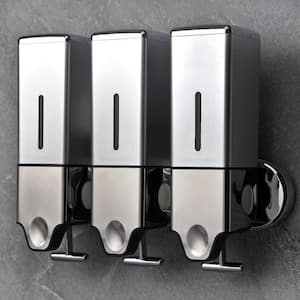 3 x 500ml per Cup Wall Mounted Manual Soap Dispenser, Silver