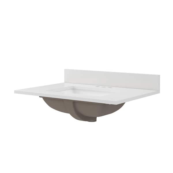 CRAFT + MAIN 31 in. W x 22 in. D x .75 in . H Engineered Quartz White Rectangular Single Sink Bath Vanity Top in Snow White