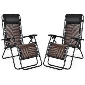 Mix Brown Zero Gravity Foldable Metal Wicker Outdoor Foldable Lounge Chair (2-Pack)