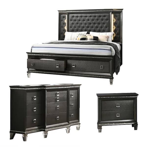 Best Quality Furniture Bellagio 3-Piece Metallic Gray Eastern King Platform Bedroom Set