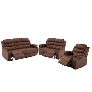 80 in. Slope Arm 3-Piece 6-Seater Reclining Sofa in Brown