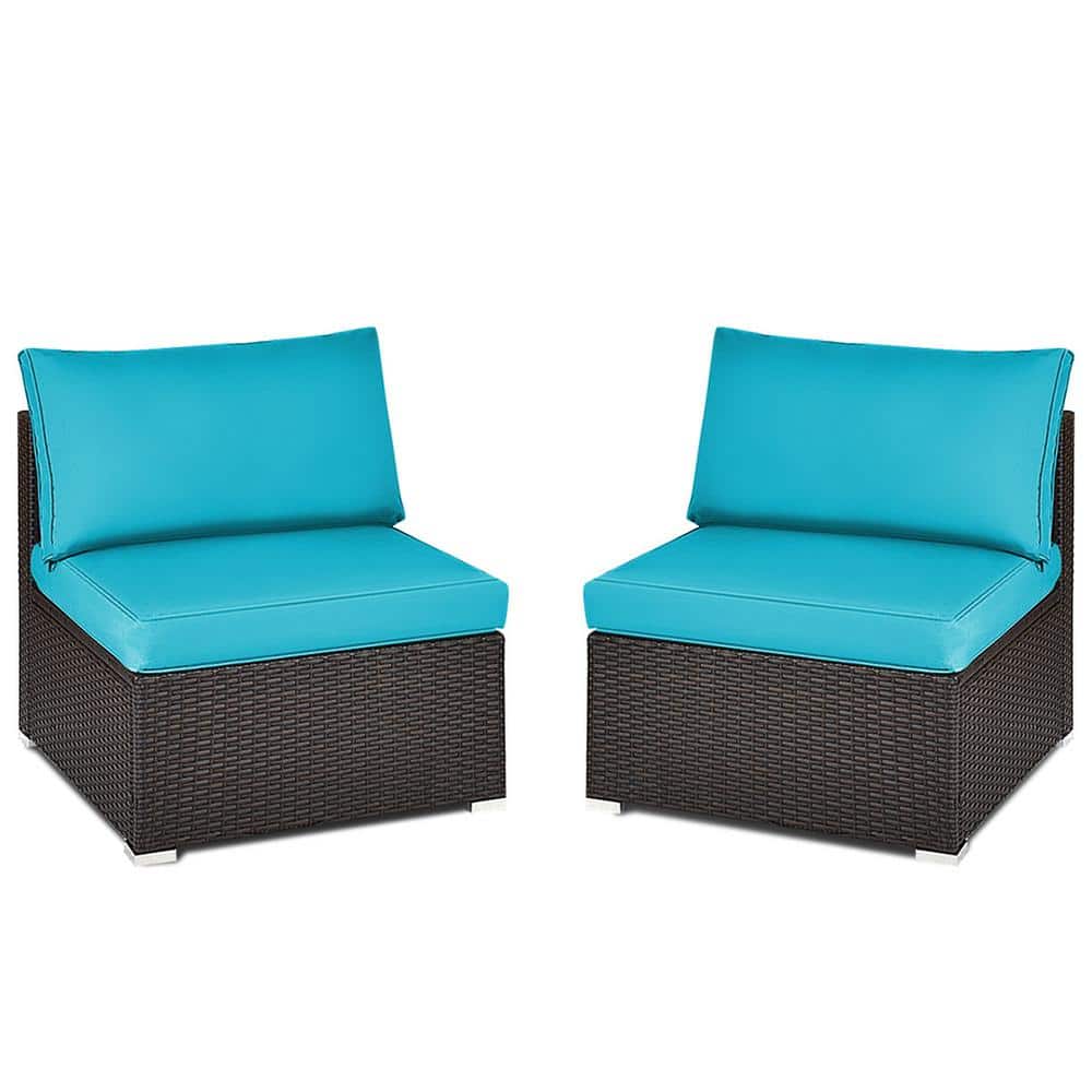 2-Pieces Patio Wicker Rattan Sectional Armless Chair Sofa with Turquoise Cushion price history on PriceWatchPro