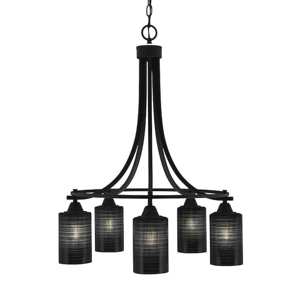 Unbranded Madison 5-Light Matte Black Round Chandelier with 4 in. Black Matrix Glass Shades, No bulbs included