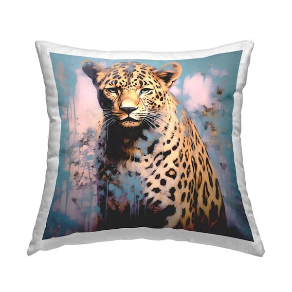 Stupell Industries Cheetah with Modern Pattern Tan Print Polyester 18 in. x 18 in. Throw Pillow