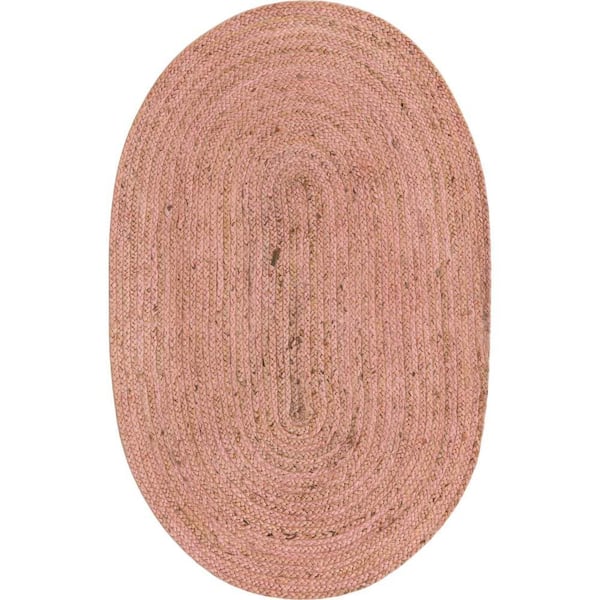 Unique Loom Braided Jute Dhaka Light Pink 3' 3 x 5' 1 Area Rug