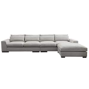 152 in. Square Arm 3-Piece Linen L-Shaped Sectional Sofa in Light Gray with Ottoman