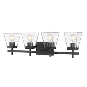 Lauren 30.5 in. 4-Light Matte Black Vanity Light with Glass Shade