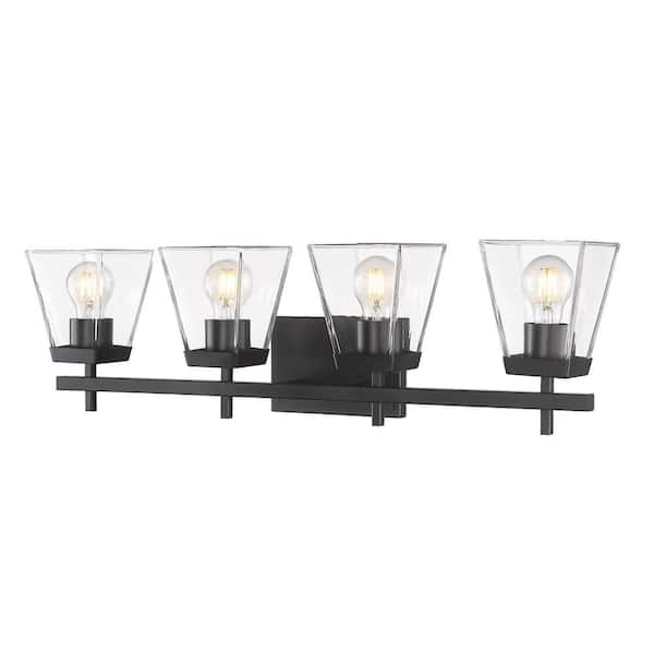 Lauren 30.5 in. 4-Light Matte Black Vanity Light with Glass Shade 819 ...