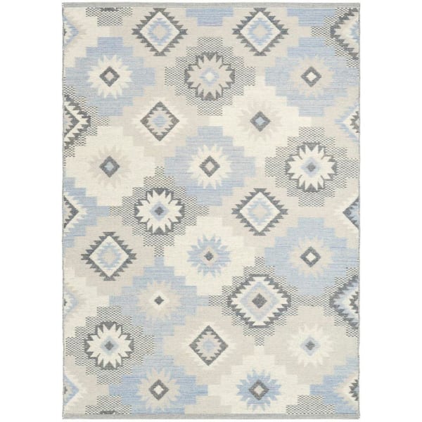 Copenhagen Ivory Blue 8 ft. x 10 ft. Flatwoven Wool Abstract Area Rug