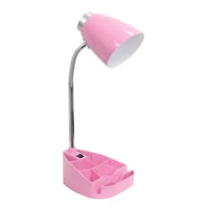 18.5 in. Gooseneck Organizer Desk Lamp with iPad Tablet Stand Book Holder, Pink