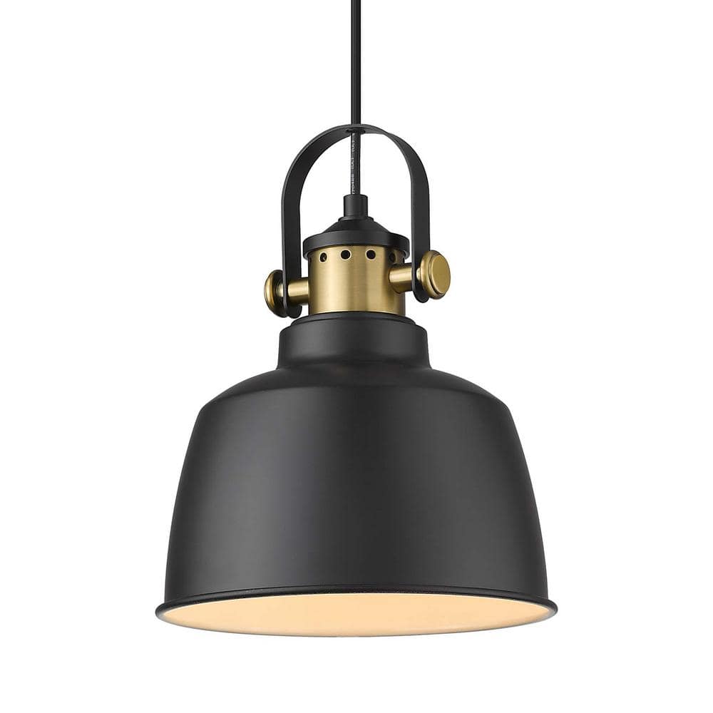 JAZAVA 60-Watt 1-Light Matte Black Pendant Light with Metal Shade, No Bulbs Included