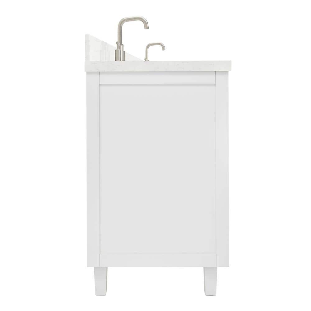 Monroe 66" White Wood Double Sink Vanity with Quartz Top