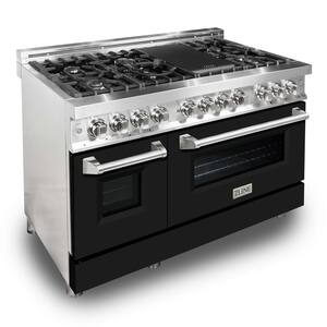 48" 6.0 cu. ft. Dual Fuel Range with Gas Stove and Electric Oven in Stainless Steel with Black Matte Doors