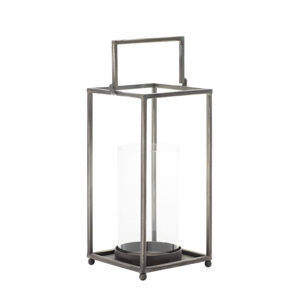 Elegant Black Metal Glass Hurricane Candle Lantern - 16" Height