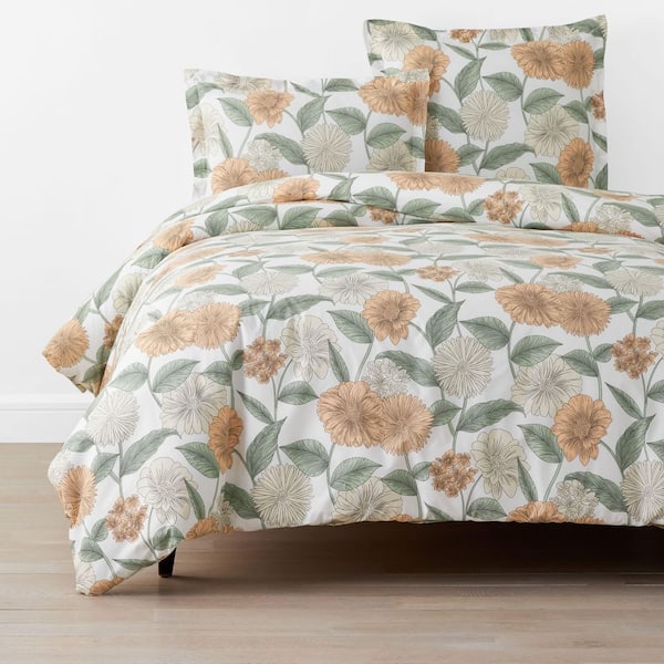 The Company Store Company Cotton Meadow Blooms Ivory Multi Full Cotton Percale Duvet Cover