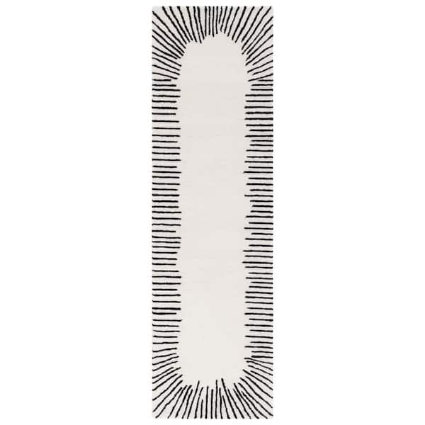 Fifth Avenue 2 ft. x 9 ft. Ivory/Black Orbital Striped Runner Rug