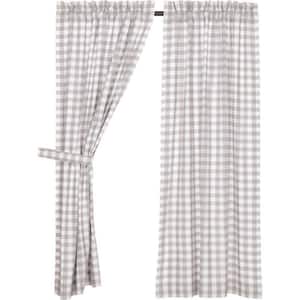 Annie Buffalo Check Gray White 36 in. W x 63 in. L Cotton Light Filtering Rod Pocket Window Curtain Panel Pair
