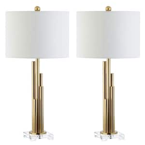 Hopper 32 in. Brass Gold Tiered Table Lamp with White Shade (Set of 2)