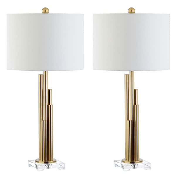 SAFAVIEH Hopper 32 in. Brass Gold Tiered Table Lamp with White Shade (Set of 2)