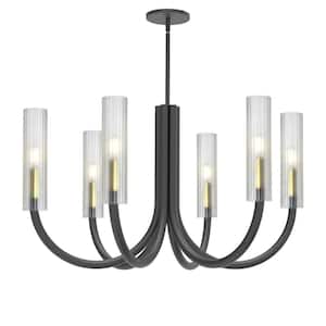 Wand 6-Light Matte Black Shaded Empire Chandelier for Living Room with No Bulbs Included