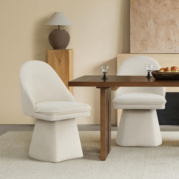 Spruce & Spring Cora Linen Fabric Upholstered Swivel Dining Chair with Wood Frame for Diningroom Livingroom （Set of 2)