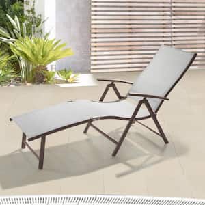 1-Piece Adjustable Aluminum Outdoor Chaise Lounge in Light Gray