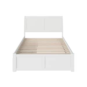 Portland White Full Solid Wood Storage Platform Bed with Flat Panel Foot Board and 2 Bed Drawers