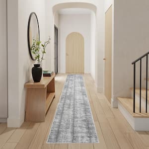 Grey White 2 ft. x 12 ft. Abstract Contemporary Runner Abstract Hues Area Rug