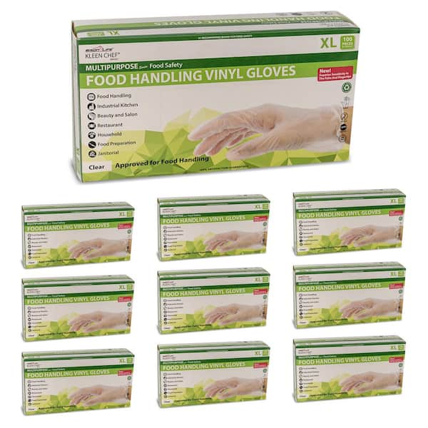 BISON LIFE Extra Large, Disposable Vinyl Food Preparation Gloves, Multi-Purpose, Powder and Latex Free, 9.5 in. Clear (1000-Pack)