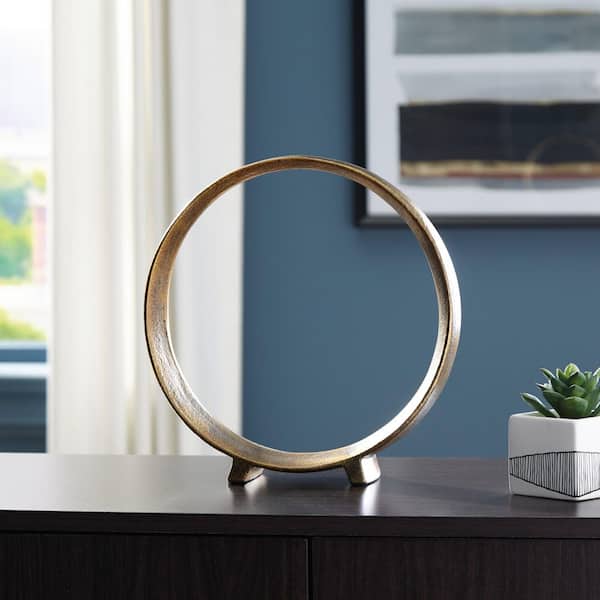 Signature DESIGN BY ASHLEY Ryandale Gold 11 in. x 12 in. Round Metal Other Sculpture (Set of 2)