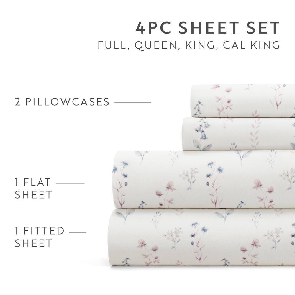 King Painted Meadow Ivory Floral Microfiber Sheet Set