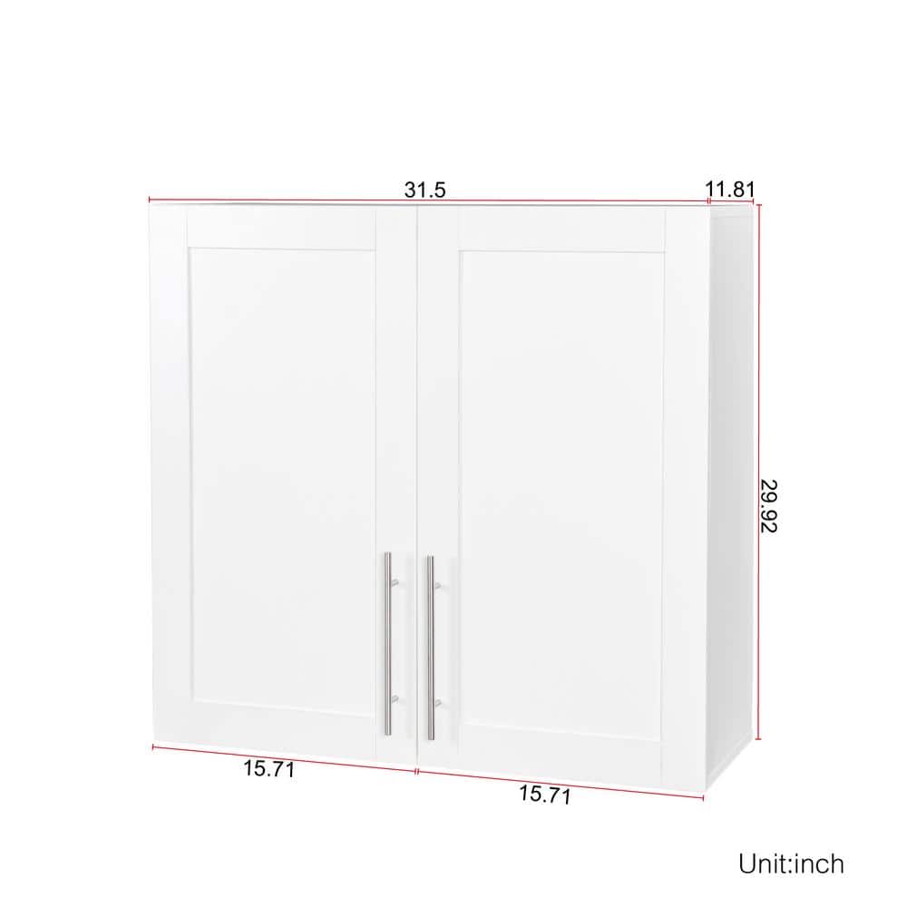 31.5 in. W x 11.81 in. D x 29.9 in. H Bathroom Storage Wall Cabinet in Whit