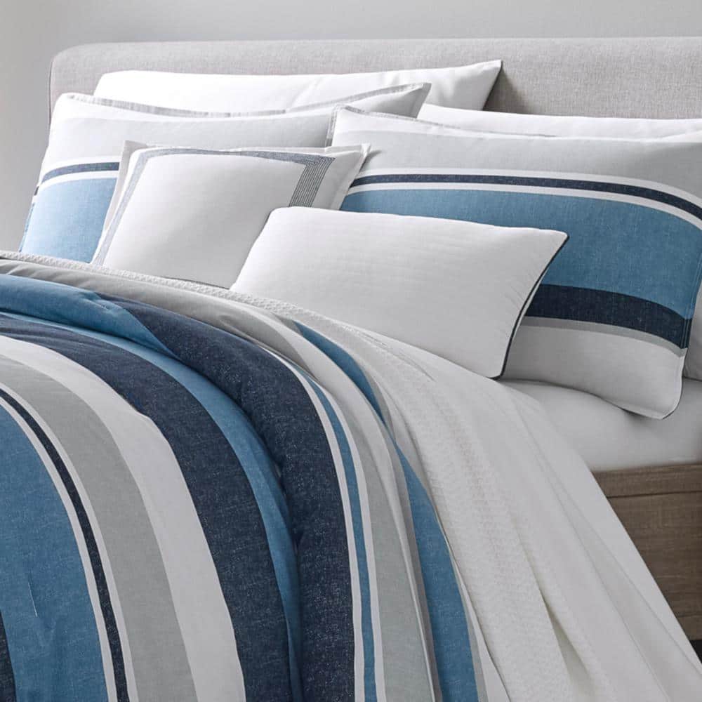 King Size Blue Cotton Reversible Comforter Set with Shams