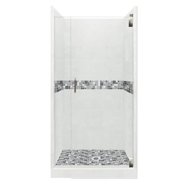 American Bath Factory Newport Grand Hinged 36 in. x 36 in. x 80 in. Center Drain Alcove Shower Kit in Natural Buff and Chrome Hardware