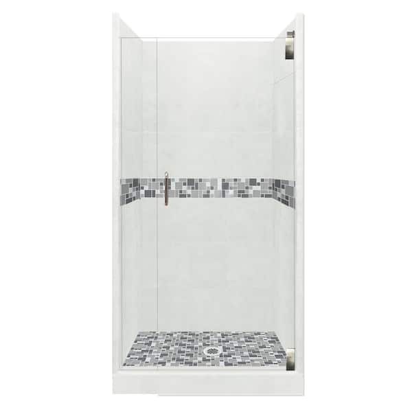 American Bath Factory Newport Grand Hinged 42 in. x 42 in. x 80 in. Center Drain Alcove Shower Kit in Natural Buff and Chrome Hardware