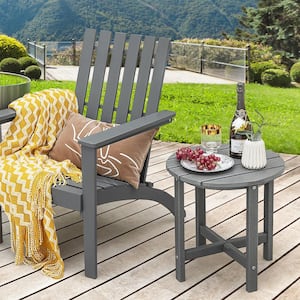 Round 18 in. Patio Adirondack Plastic Outdoor Side Table Weather Resistant HDPE Garden Grey