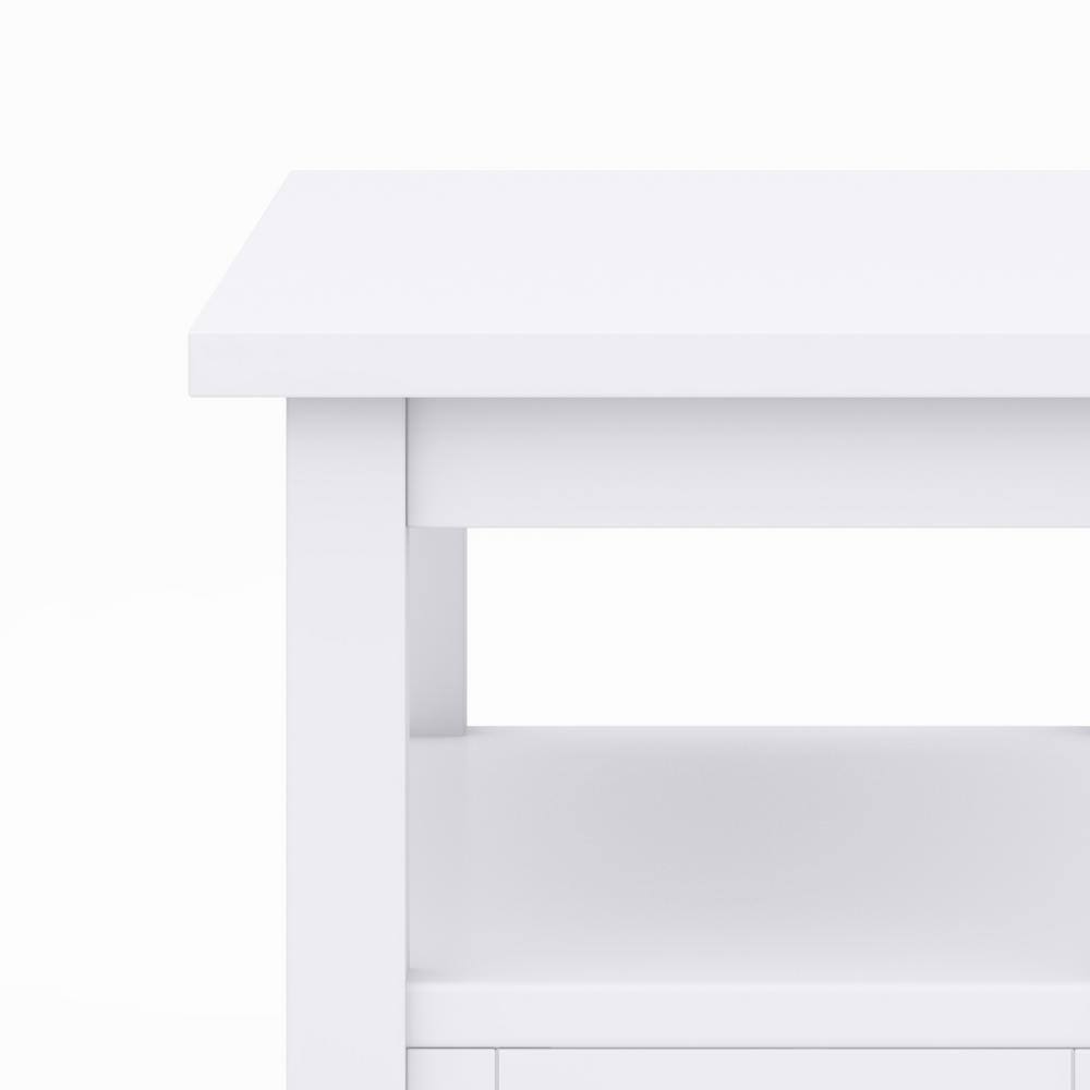 White Solid Wood and Metal Narrow Side Table with Storage