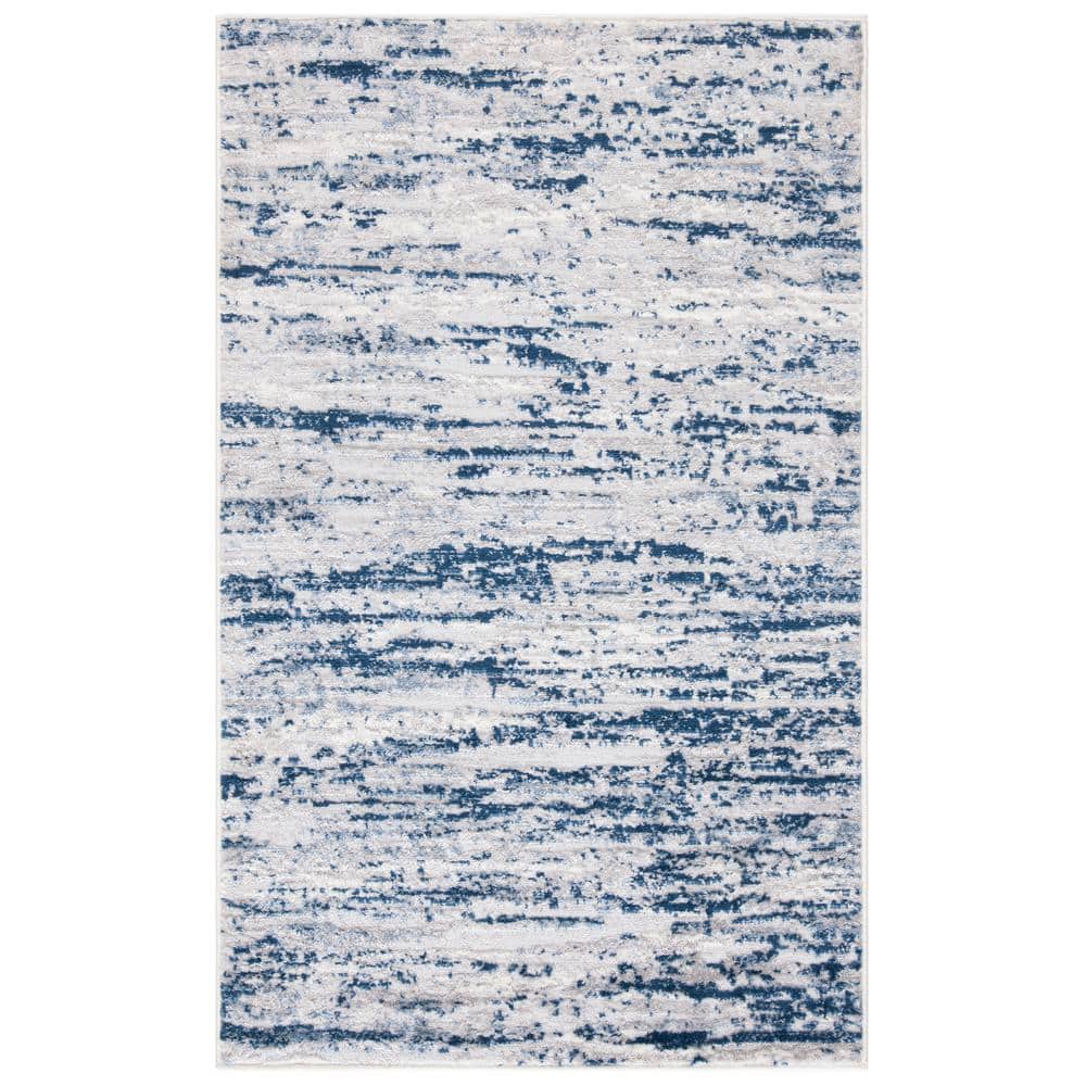 Amelia 3' x 5' Grey and Navy Abstract Synthetic Area Rug