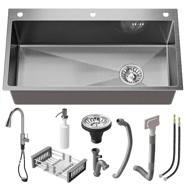 32 in. Drop-in/Undermount Single Bowl 16-Gauge Silver Stainless Steel Kitchen Sink with Faucet
