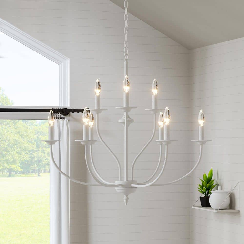 Maxax 9-Light 31 in. White Iron Traditional Candle Dimmable