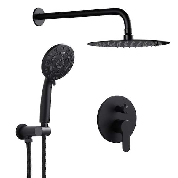 1-Spray Patterns 1.8 GPM 10 in. Wall Mount Rain Fixed Shower Heads with 4.5 in. Hand Showerhead in Matte Black