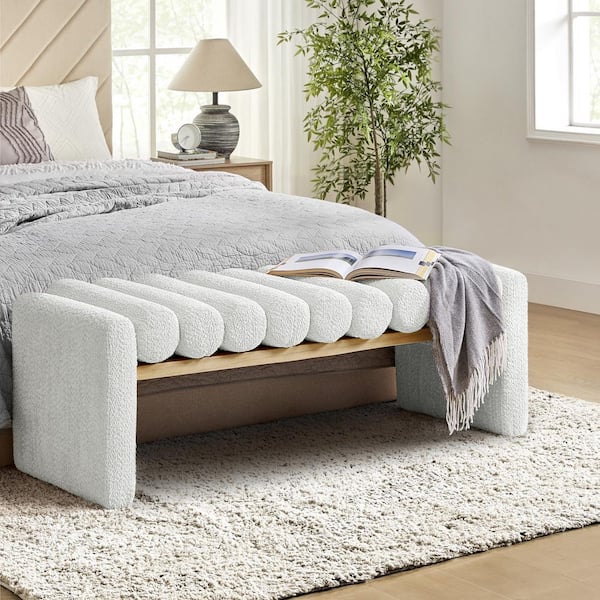 JAYDEN CREATION Alva Ivory 52.5 in. Modern Upholstered Bench