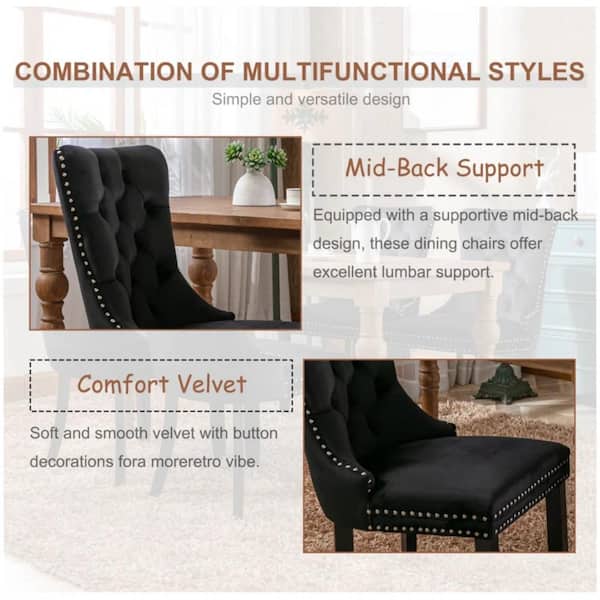 WONDER COMFORT Modern Black Velvet Dining Chairs Set of 4, Tufted