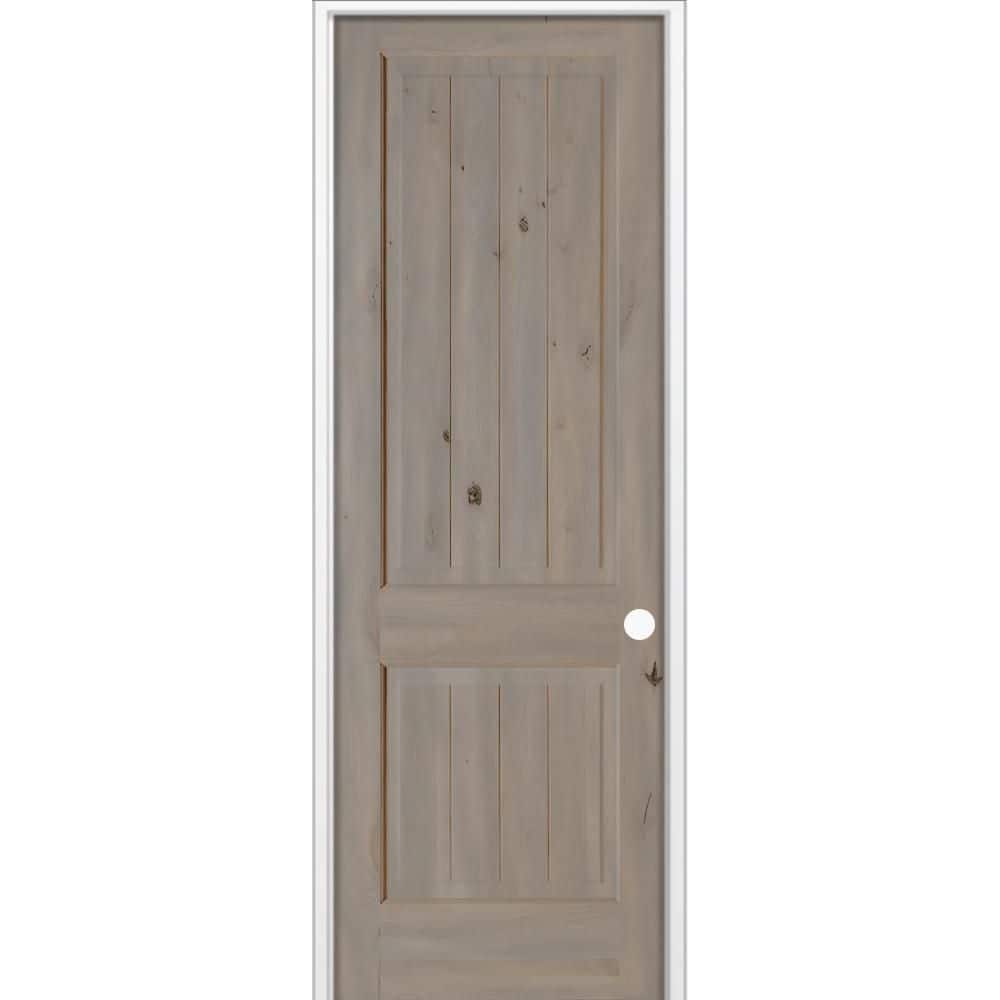 32 in. x 96 in Knotty Alder 2-Panel V-Groove Solid Wood Left-Hand BEHR Weathered Gray Stain Single Prehung Interior Door price history on PriceWatchPro