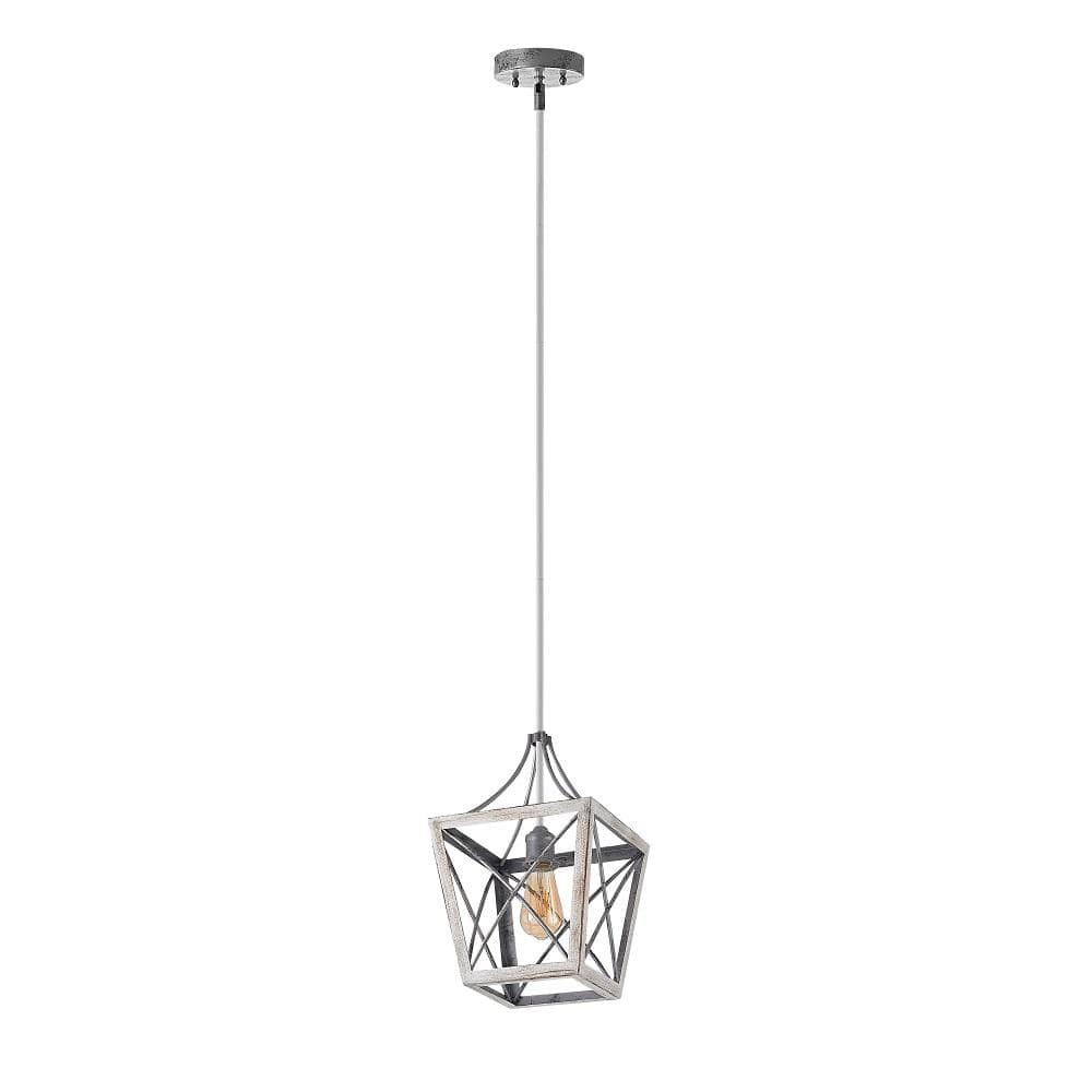 Worldwide Lighting Normandy 1-Light Galvanized and White Oak Wood Accents Mini Pendant