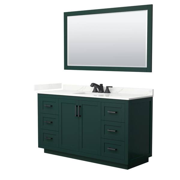 Wyndham Collection Miranda 60 in. W x 22 in. D x 33.75 in. H Single Bath Vanity in Green with Giotto Quartz Top and 58 in. Mirror